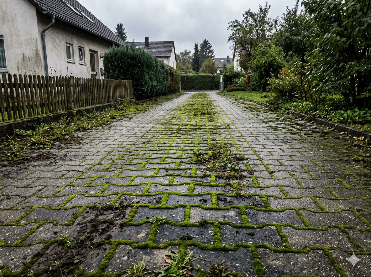 Einfahrt Verbundpflaster vorher